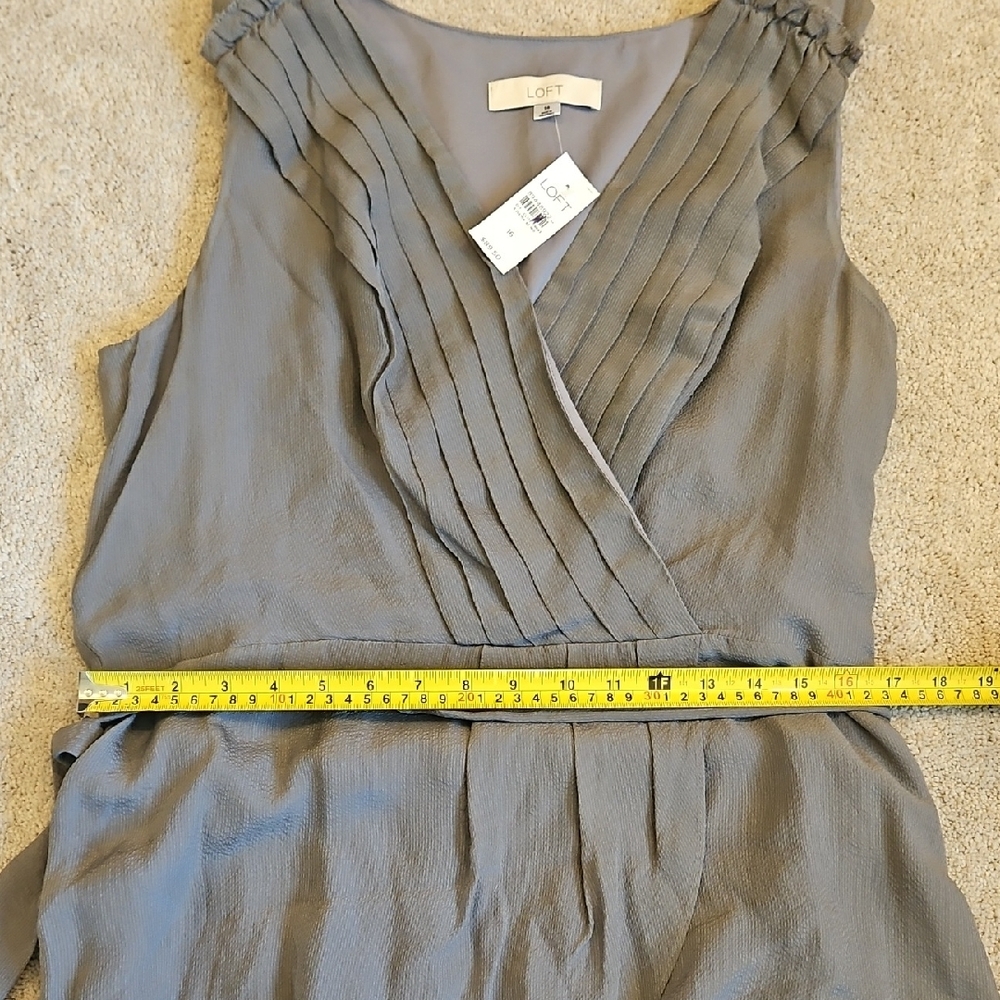LOFT Silk Asymmetrical Gray Faux Wrap Dress with Belt - Picture 4 of 10